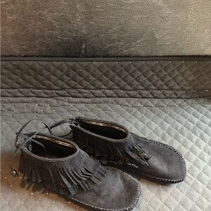 Fringed Black Suede Women's Shoes